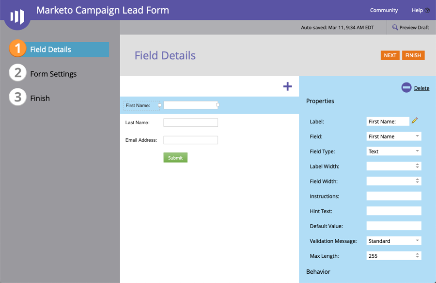 marketo detalles del campo